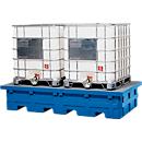 IBC-Station, Volumen 2000 l, bis 4000 kg, unterfahrbar, mit PE-Gitterrost, Polyethylen, blau, B 2530 x T 1320 x H 610 mm