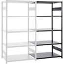 Insteekstelling ORDO Business - stalen - aanbouwrek - modulair - B 760 x D 835 x H 2000 mm - draagvermogen 1200 kg - 5 legborden - gitzwart RAL 9005