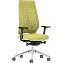 Interstuhl chaise de bureau JOYCE is3, mécanisme synchrone, accoudoirs, soutien lombaire FlexGrid, dossier résille, assise plate, gris clair/vert maïs