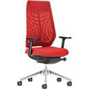 Interstuhl JOYCE is3 office chair, synchronous mechanism, armrests, FlexGrid lumbar support, mesh back, flat seat, black/fire red