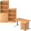 Juego completo escritorio/armario auxiliar/armario estantería/estantería ULM, acabado en haya