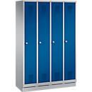 Kapstok Evolo S 3000, staal, met fitting, 4 compartimenten met allebei B 300 mm, cilinderslot, blank aluminium RAL 9006/gentiaanblauw RAL 5010