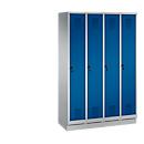 Kapstok Evolo S 3000, staal, met fitting, 4 compartimenten met allebei B 300 mm, veiligheidsdraaigrendelslot, blank aluminium RAL 9006/gentiaanblauw RAL 5010