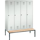 Kapstok Evolo S 3000, staal, Zitbank 4 compartimenten met telkens b 400 mm, cilinderslot, lichtgrijs RAL 7035/lichtgrijs RAL 7035
