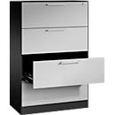 Karteikartenschrank, 2-bahnig DIN A4 quer, 4 Schübe mit Vollauszug & Bügelgriffen, Zentralverschluss, B 800 x T 435 x H 1298 mm, schwarzgrau/alusilber
