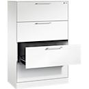 Karteikartenschrank, 2-bahnig für A4 quer, 4 Schübe mit Vollauszug & Bügelgriffen, Zentralverschluss, B 800 x T 435 x H 1298 mm, weiß/weiß
