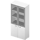 Kast ARLON OFFICE, 5 ordnerhoogten, 2 glazen deuren met frame, 2 melaminedeuren, H 2000 mm, wit/wit
