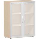 Kast met glazen deuren ALICANTE, 3 ordnerhoogten, B 800 x D 420 x H 1104 mm, esdoornpatroon