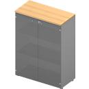 Kast met glazen deuren ARLON OFFICE, 3 ordnerhoogten, glazen deur met omlijsting, B 900 x D 450 x H 1232 mm, beukenpatroon/aluminium