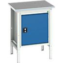 Kastenwerkbank Bott verso, Linoleum-Platte, 1 Tür, 1 Ablageboden, B 700 x T 600 x H 780 - 930 mm, Lichtgrau / Enzianblau