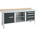 Kastenwerkbank Schäfer Shop Select PW 200-1, Buche Multiplexplatte, mit Stahlabdeckung, bis 750 kg, B 2000 x T 700 x H 840 mm, Anthrazit