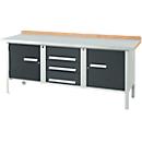 Kastenwerkbank Schäfer Shop Select PW 200-4, Buche Multiplexplatte, mit Stahlabdeckung, bis 750 kg, B 2000 x T 700 x H 840 mm, Anthrazit
