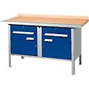 Kastenwerkbank Schäfer Shop Select PWi 150-0, Buche Multiplexplatte, mit Stahlkante, bis 750 kg, B 1500 x T 700 x H 840 mm, Enzianblau