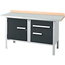 Kastenwerkbank Schäfer Shop Select PWi 150-3, Buche Multiplexplatte, mit Stahlabdeckung, bis 750 kg, B 1500 x T 700 x H 840 mm, Anthrazit