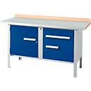 Kastenwerkbank Schäfer Shop Select PWi 150-3, Buche Multiplexplatte, mit Stahlabdeckung, bis 750 kg, B 1500 x T 700 x H 840 mm, Enzianblau