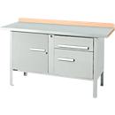 Kastenwerkbank Schäfer Shop Select PWi 150-3, Buche Multiplexplatte, mit Stahlabdeckung, bis 750 kg, B 1500 x T 700 x H 840 mm, Lichtgrau