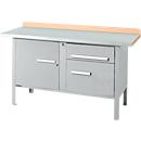 Kastenwerkbank Schäfer Shop Select PWi 150-3, Buche Multiplexplatte, mit Stahlabdeckung, bis 750 kg, B 1500 x T 700 x H 840 mm, Weißaluminium