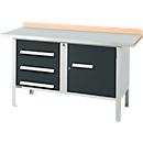 Kastenwerkbank Schäfer Shop Select PWi 150-4, Buche Multiplexplatte, mit Stahlabdeckung, bis 750 kg, B 1500 x T 700 x H 840 mm, Anthrazit