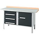 Kastenwerkbank Schäfer Shop Select PWi 150-4, Buche Multiplexplatte, mit Stahlabdeckung, bis 750 kg, B 1500 x T 700 x H 840 mm, Anthrazit
