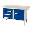 Kastenwerkbank Schäfer Shop Select PWi 150-4, Buche Multiplexplatte, mit Stahlabdeckung, bis 750 kg, B 1500 x T 700 x H 840 mm, Enzianblau