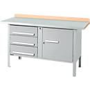 Kastenwerkbank Schäfer Shop Select PWi 150-4, Buche Multiplexplatte, mit Stahlabdeckung, bis 750 kg, B 1500 x T 700 x H 840 mm, Weißaluminium