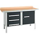 Kastenwerkbank Schäfer Shop Select PWi 150-4, Buche Multiplexplatte, mit Stahlkante, bis 750 kg, B 1500 x T 700 x H 840 mm, Anthrazit