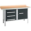 Kastenwerkbank Schäfer Shop Select PWi 150-4, Buche Multiplexplatte, mit Stahlkante, bis 750 kg, B 1500 x T 700 x H 840 mm, Anthrazit