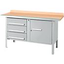 Kastenwerkbank Schäfer Shop Select PWi 150-4, Buche Multiplexplatte, mit Stahlkante, bis 750 kg, B 1500 x T 700 x H 840 mm, Weißaluminium