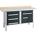 Kastenwerkbank Schäfer Shop Select PWi 150-5, Buche Multiplexplatte, mit Stahlabdeckung, bis 750 kg, B 1500 x T 700 x H 840 mm, Anthrazit