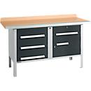 Kastenwerkbank Schäfer Shop Select PWi 150-5, Buche Multiplexplatte, mit Stahlkante, bis 750 kg, B 1500 x T 700 x H 840 mm, Anthrazit