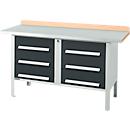 Kastenwerkbank Schäfer Shop Select PWi 150-6, Buche Multiplexplatte, mit Stahlabdeckung, bis 750 kg, B 1500 x T 700 x H 840 mm, Anthrazit