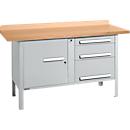 Kastenwerkbank Schäfer Shop Select PWi 150-7, Buche Multiplexplatte, bis 750 kg, B 1500 x T 700 x H 840 mm, Weißaluminium