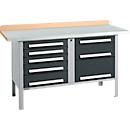 Kastenwerkbank Schäfer Shop Select PWi 150-8, Buche Multiplexplatte, mit Stahlabdeckung, bis 750 kg, B 1500 x T 700 x H 840 mm, Anthrazit