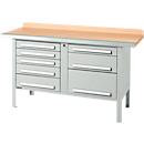 Kastenwerkbank Schäfer Shop Select PWi 150-8, Buche Multiplexplatte, mit Stahlkante, bis 750 kg, B 1500 x T 700 x H 840 mm, Lichtgrau