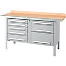 Kastenwerkbank Schäfer Shop Select PWi 150-8, Buche Multiplexplatte, mit Stahlkante, bis 750 kg, B 1500 x T 700 x H 840 mm, Weissaluminium