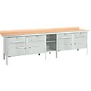 Kastenwerkbank Schäfer Shop Select PWi 300-0, Buche Multiplexplatte, mit Stahlkante, bis 750 kg, B 3000 x T 700 x H 840 mm, Lichtgrau