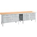 Kastenwerkbank Schäfer Shop Select PWi 300-0, Buche Multiplexplatte, mit Stahlkante, bis 750 kg, B 3000 x T 700 x H 840 mm, Weißaluminium