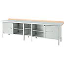 Kastenwerkbank Schäfer Shop Select PWi 300-1, Buche Multiplexplatte, mit Stahlabdeckung, bis 750 kg, B 3000 x T 700 x H 840 mm, Lichtgrau