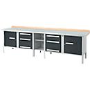 Kastenwerkbank Schäfer Shop Select PWi 300-2, Buche Multiplexplatte, mit Stahlabdeckung, bis 750 kg, B 3000 x T 700 x H 840 mm, Anthrazit
