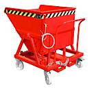 Kiepbak Bauer KS 400, staal, rood, B 1220 x D 1200 x H 1115 mm, 400 l, tot 1000 kg, looprollen, handmatige kiepinrichting
