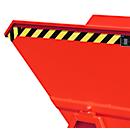Kiepbak Bauer KS 700, staal, rood, B 1340 x D 1200 x H 1275 mm, 700 l, tot 1000 kg, looprollen, handmatige kiepinrichting