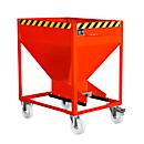 Kiepbak SR-D 375, max. belasting 375 kg, met wielen en schuifvergrendeling, B 780 x H 1230 mm, staal, vlamrood RAL 3000