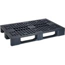 KiKA kunststof pallet V2000-SK-D, B 1200 x L 800 mm, PP-RE, 3 sledes, 4-zijdig, geperforeerd dek, 6000/2000 kg, zwart, zonder rand