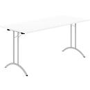 Klaptafel - B 1600 x D 700 x H 720 mm - dubbel T-poot frame - speciaal klapbeslag en vloercompensatie - wit/aluzilver - Schäfer Shop Select