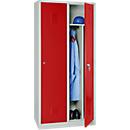 Kledinglocker, 2 deuren, B 800 x H 1800 mm cilinderslot, lichtgrijs/vuurrood