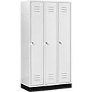 Kledinglocker, 3 compartimenten, met fitting, cilinderslot, lichtgrijs