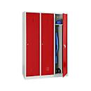 Kledinglocker, 3 deuren, B 1200 x H 1800 mm cilinderslot, lichtgrijs/rood