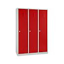 Kledinglocker, 3 deuren, B 1200 x H 1800 mm draaigrendelslot, lichtgrijs/rood