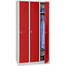 Kledinglocker, 3 deuren, B 900 x H 1800 mm draaigrendelslot, lichtgrijs/rood
