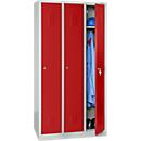 Kledinglocker met 2 compartimenten - stalen - B 1118 x D 500 x H 1800 mm - sokkel - draaigendelslot - lichtgrijs en rood